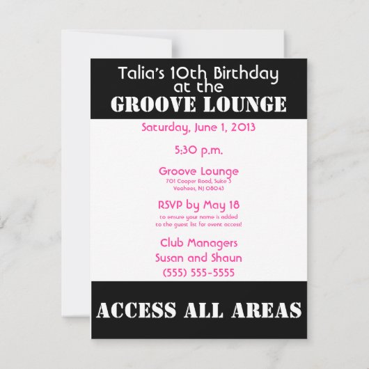 ダンスパーティーの誕生日の招待状- VIPのイベントのパス 招待状 (裏面)