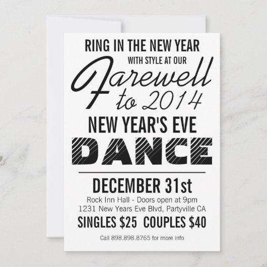 ダンスパーティーはっきりしたな大晦日の 招待状 (正面)