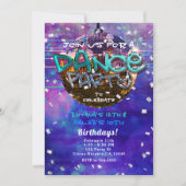 ダンスパーティーディスコボールパープルクール誕生日 招待状 (正面)
