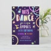 ダンスパーティーネオングローディスコ誕生日招待状 招待状 (スタンド正面)