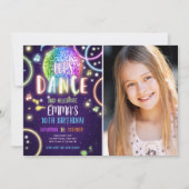 ダンスパーティーネオングローディスコ誕生日招待状 招待状 (正面)