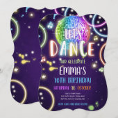 ダンスパーティーネオングローディスコ誕生日招待状 招待状 (正面/裏面)