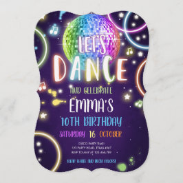 ダンスパーティーネオングローディスコ誕生日招待状 招待状