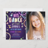 ダンスパーティーネオングローディスコ誕生日招待状 招待状 (正面)