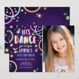 ダンスパーティーネオングローディスコ誕生日招待状 招待状