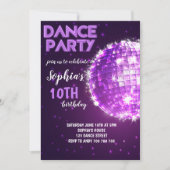 ダンスパーティーパープルディスコガール誕生日 招待状 (正面)