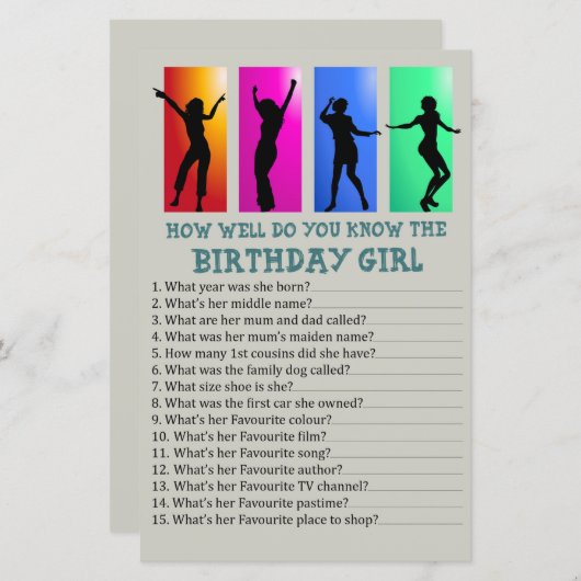 ダンスパーティー誕生日の女の子をどれだけ知っているか (正面/裏面)