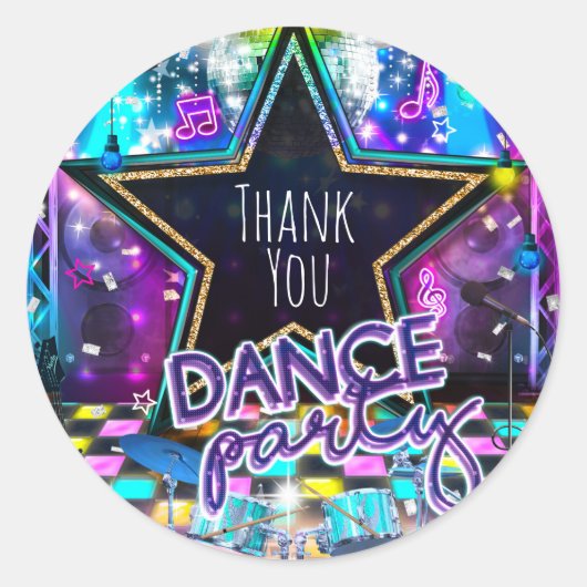 ダンスパーティー誕生日ポップ・アートのミュージカルロックダンス ラウンドシール (正面)