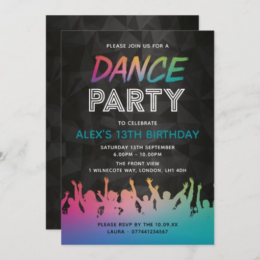 ダンスパーティー誕生日招待状 招待状 (正面/裏面)