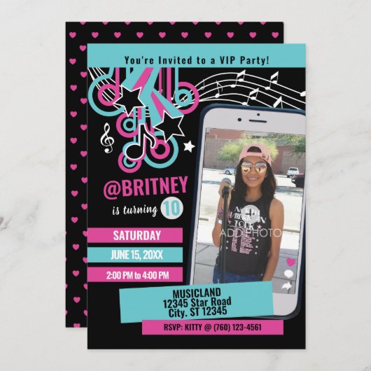 ダンスパーティー10代のフォト誕生日招待状 招待状 (正面/裏面)