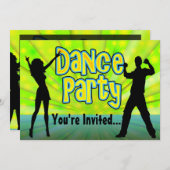 ダンスパーティー、ネオングリーン/ブラック 招待状 (正面/裏面)