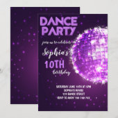 ダンスパーティー パープル ディスコ ガール 誕生日 招待状 (正面/裏面)