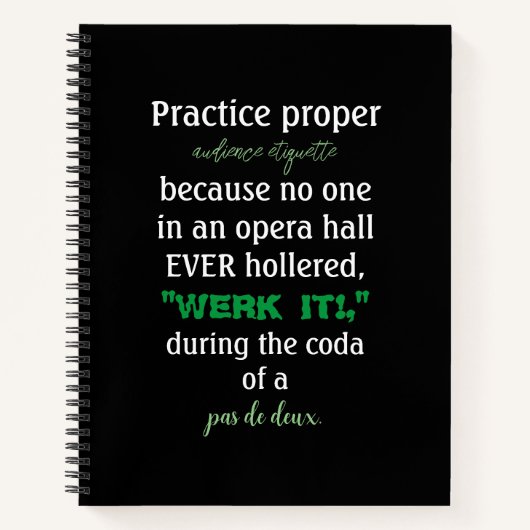 ダンスパープル観客エチケット緑 ノートブック (正面)