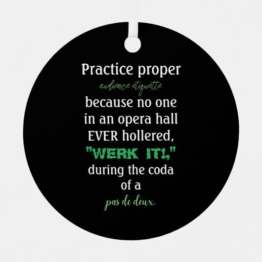 ダンスパープル観客エチケット緑 メタルオーナメント (正面)