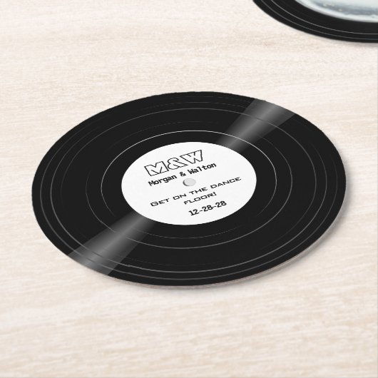 ダンスフロアに行け！レコード・モノグラム ラウンドペーパーコースター (アングル)