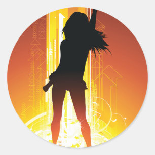 ダンスフロアのシルエット ポップアート ラウンドシール