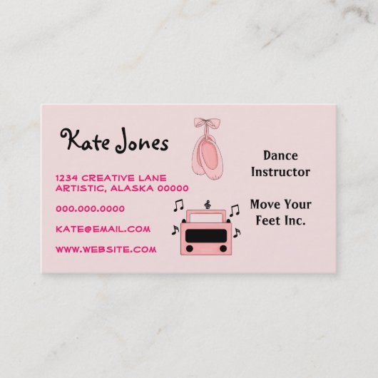 ダンスミュージックラジオバレエピンクブラックスタイリッシュかわいい 名刺 (正面)