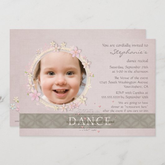 ダンスリサイお洒落タルガールの写真の招待状 招待状 (正面/裏面)