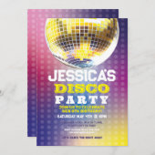 ダンスレッツパーティー誕生日招待状ガールズディスコボール 招待状 (正面/裏面)
