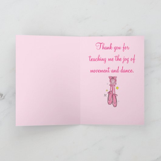 ダンス先生ぶら下がった,バレエ靴で感謝 サンキューカード (内部)