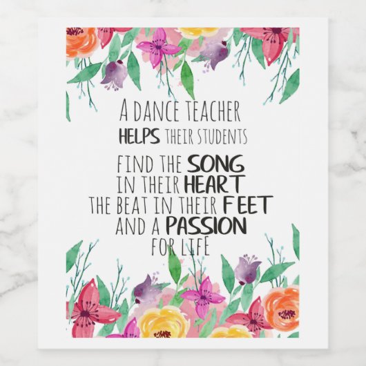 ダンス先生ギフト感謝ありがとう引用文 ワインラベル (シングルラベル)