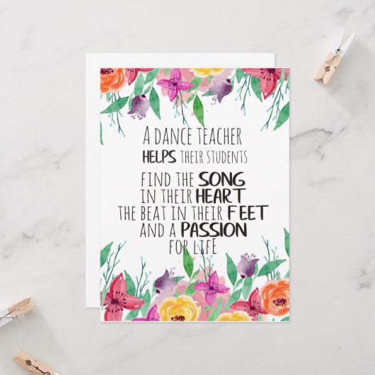 ダンス先生デコールバレエコーチ感謝ギフト カード (正面/裏面インサイチュ)