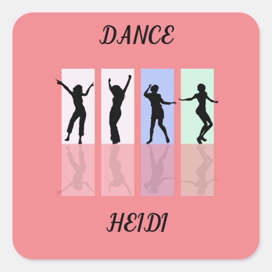 ダンス光沢のあるシール。パーソナライズされた名前 スクエアシール (正面)