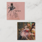 ダンス学校 / バレリーナ バレエダンサー ピンク スクエア名刺 (正面/裏面)