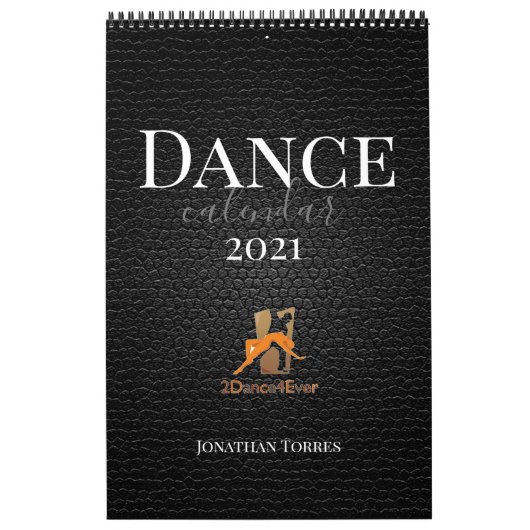 ダンス引用文ブラックレザー画像、ロゴ、名前 カレンダー (カバー)