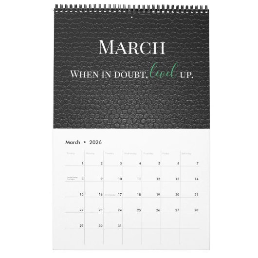 ダンス引用文ブラックレザー画像、ロゴ、名前 カレンダー (3月 2026)