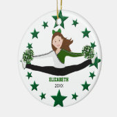 ダンス応援ブルネットグリーンスターズ&ホワイト セラミックオーナメント (左)