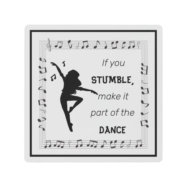 ダンス感動的引用文音符ブラック メタルプリント (正面)