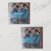 ダンス教室/バレリーナ，バレエのダンサーを青で スクエア名刺 (正面/裏面)