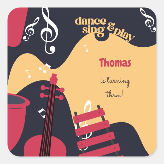 ダンス歌と遊子供の誕生日 スクエアシール (正面)