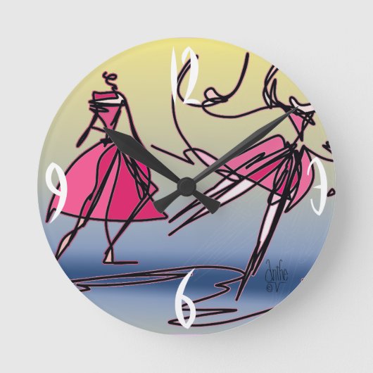 ダンス、ジャンプ、ターン。 ラウンド壁時計 (正面)