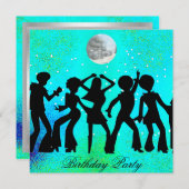 ダンス ディスコ バースデー パーティー 招待状 ティール (正面/裏面)