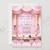 ダンス&トゥイルピンクバレエステージバレリーナ誕生日 招待状 (正面)