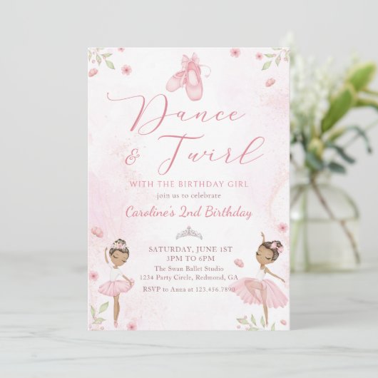 ダンス&トゥイルピンクバレリナバレエ誕生日 招待状 (スタンド正面)