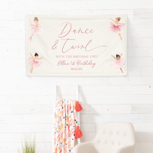 ダンス＆トゥワール ピンク バレリーナ バレエ 誕生日パーティー 横断幕 (インサイチュ)