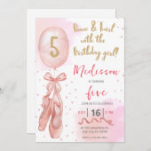 ダンス&トワイルピンクガールバレエシューズ誕生日 招待状 (正面/裏面)