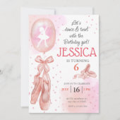 ダンス&トワイルピンクガールバレエシューズ誕生日 招待状 (正面)