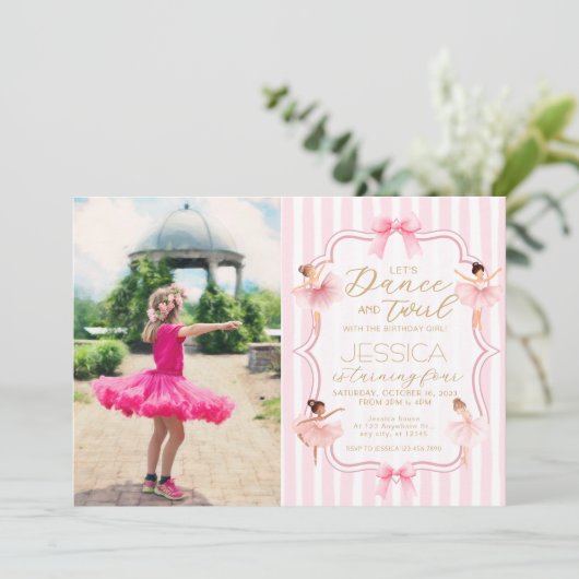 ダンス&トワイルピンクバレリーナフォトバースデーパーティー 招待状 (スタンド正面)