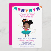 ダンス&トワイル、プリンセスバレリーナw/ボウ誕生日 招待状 (正面/裏面)