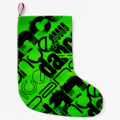 ダンス;ネオングリーンストライプ スモールクリスマスストッキング (正面)