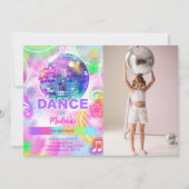 ダンス バースデー パーティー ネオン グロー フォト 招待状 (正面)