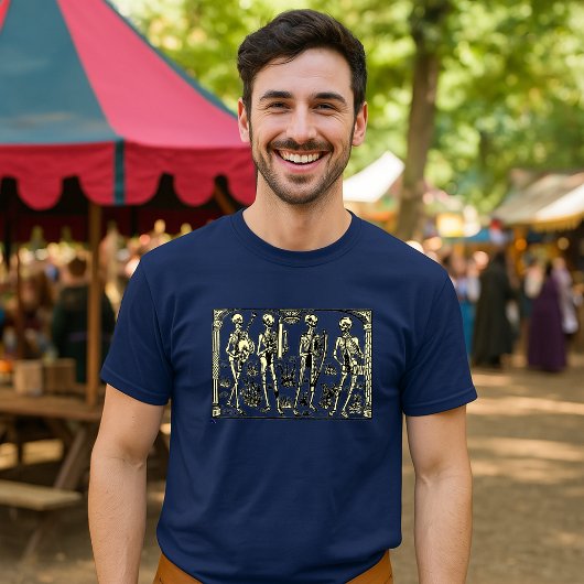 ダンス・マカーブル骸骨ミュージシャン 中世芸術 Tシャツ