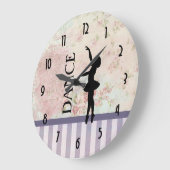 ダンス-ヴィンテージの背景のバレリーナのシルエット ラージ壁時計 (傾斜)