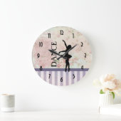 ダンス-ヴィンテージの背景のバレリーナのシルエット ラージ壁時計 (ホーム)
