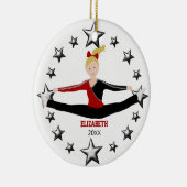 ダンス、応援のブロンドの赤くおよび黒い セラミックオーナメント (右)