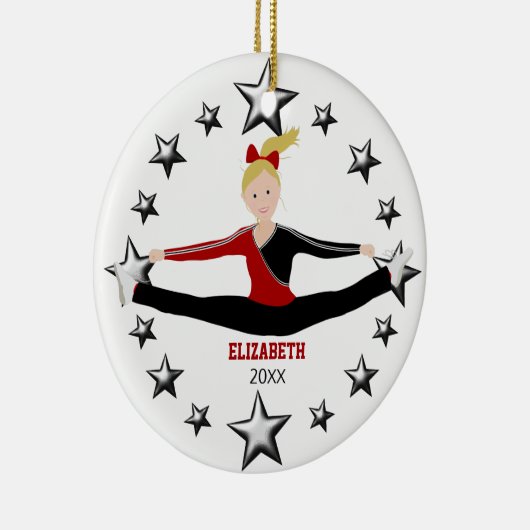 ダンス、応援のブロンドの赤くおよび黒い セラミックオーナメント (右)